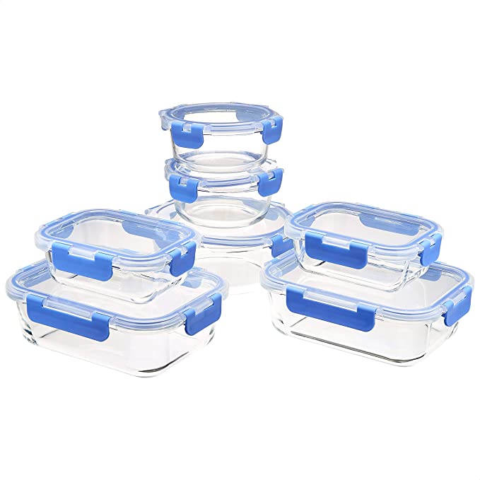 Basics Glass Food Storage Container with BPA-Free Locking Lid - Set of 14